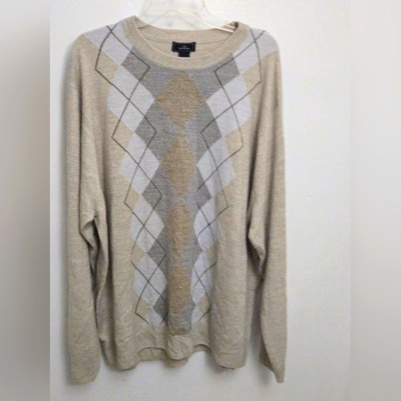 Dockers Sweater Mens 3XLT Beige Brown Argyle Extra Soft Long Sleeve - Picture 1 of 3